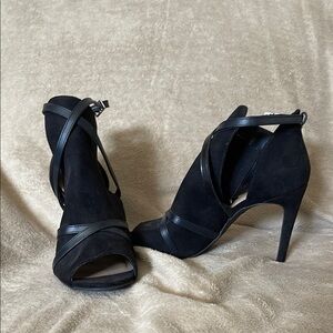 Christian Siriano Black Heeled Boots Suede Stiletto